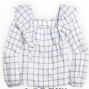 NEW J Crew white square neck plaid top